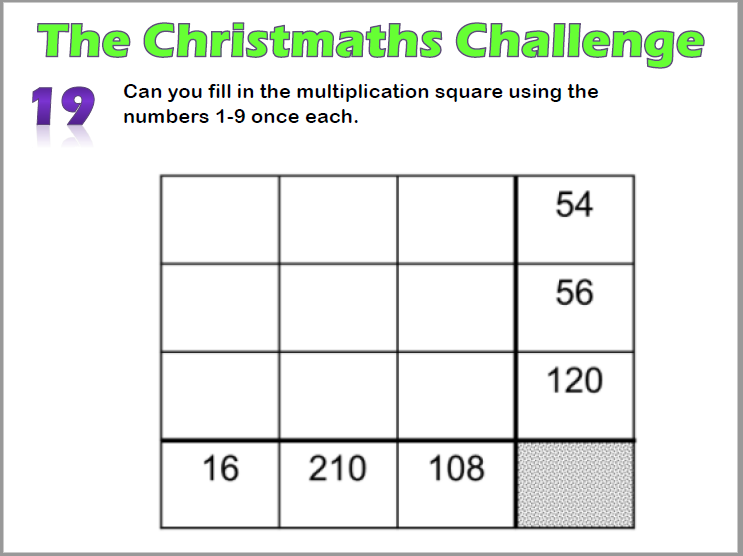 GES_MathsandCS's tweet photo. #ChristMATHS Challenge Day 19- ββββββ
#mutliplicationproblems #mathsadvent #quizmaths
@GeorgeEliotSch https://t.co/THqI2LEbJ9