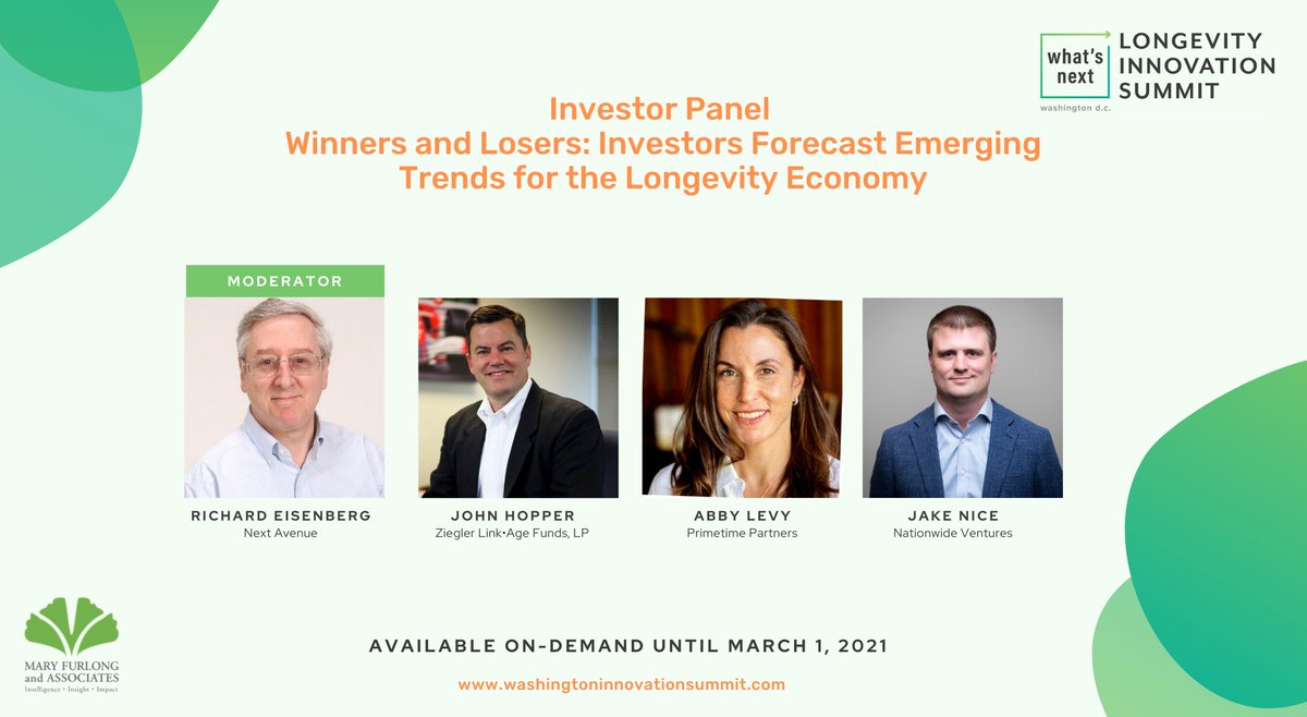 Take advantage of our 20% off #LongevityInnovation Summit holiday discount! Register now for access to our expert #investor panel session to learn how to best position your company in 2021 and beyond in the #longevity market. On-demand until March 1st at: washingtoninnovationsummit.com