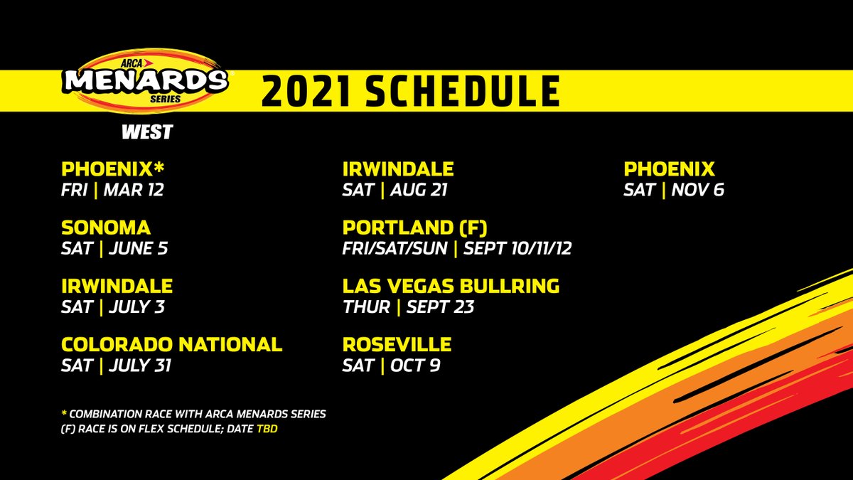 2021 ARCA Menards Series West Schedule r/NASCAR