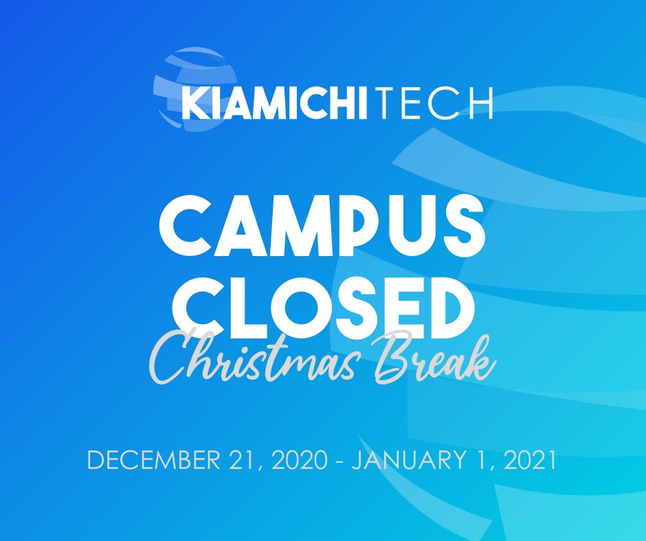 Campus will be closed for Christmas break from December 21, 2020 to January 1, 2021. Classes will resume January 4, 2021.

Have a good break!
