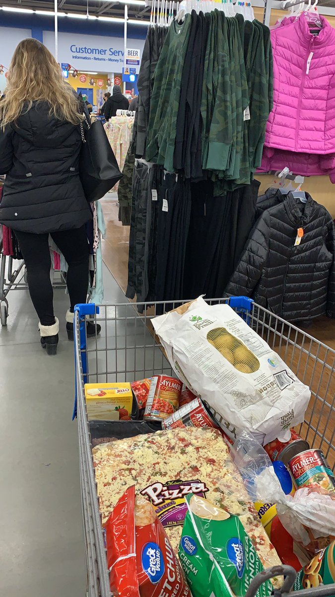 kellysnature's tweet photo. Can’t get down isles, people bumping in to us.  Line up for cashiers around to back of store.  #walmartcanada time to close Walmart and open small stores.  #Fordnation #lockdown https://t.co/TzHBPkdnpC