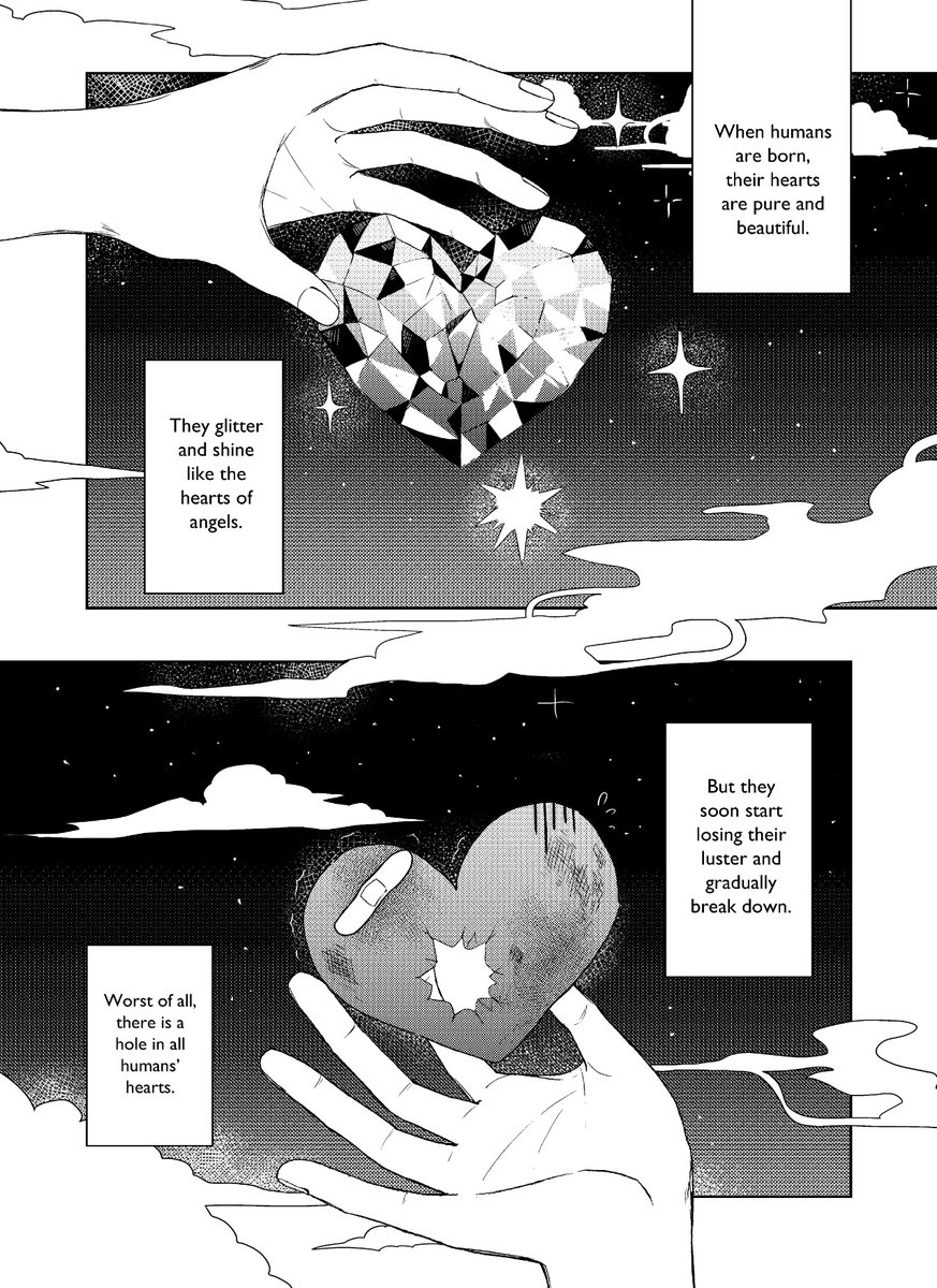 [preview, reads right to left!] I think peaked with the paneling for this page explaining human hearts in the world of Donuts. #donuts_comic 