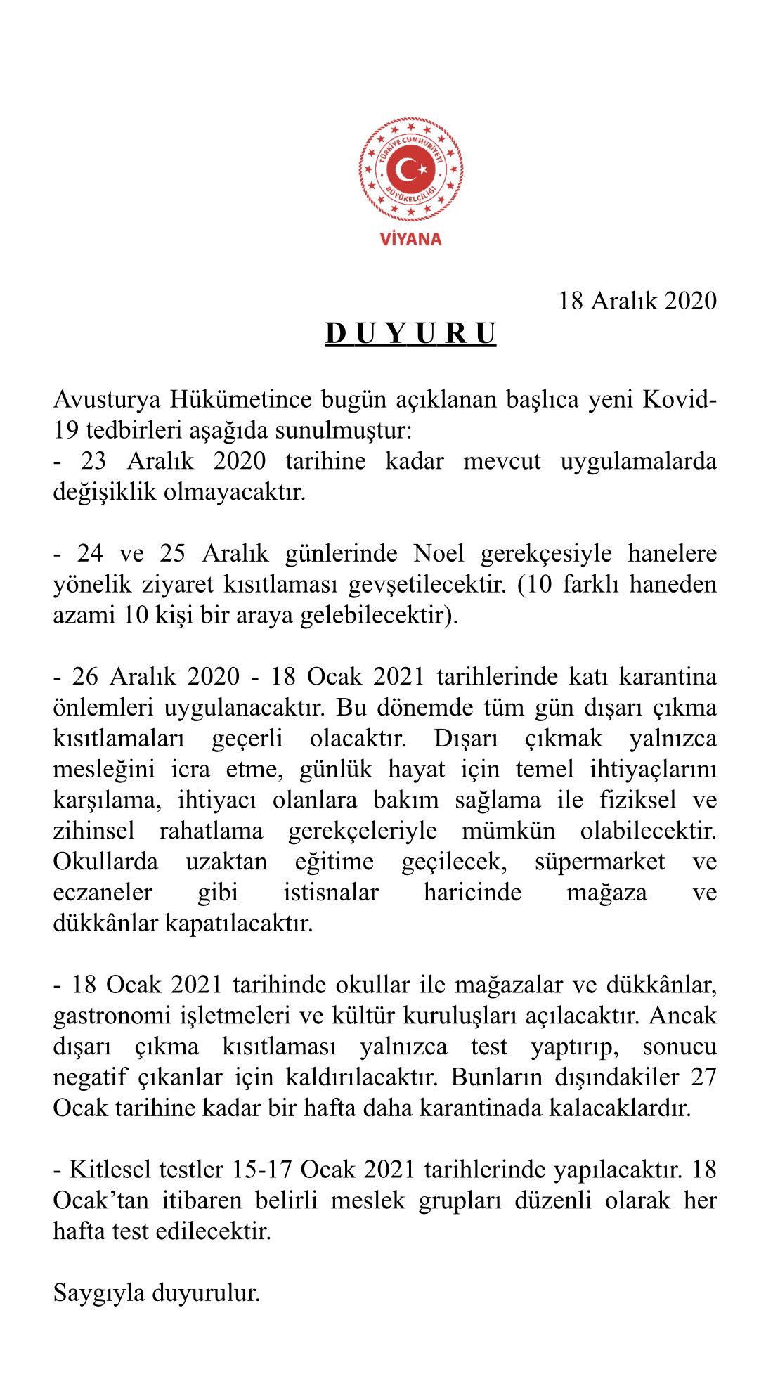 T C Viyanab Elciligi Pa Twitter Avusturya Hukumetince Aciklanan Yeni Kovid 19 Tedbirleri 18 Aralik 2020 Https T Co Iuwkz5q7ru Twitter