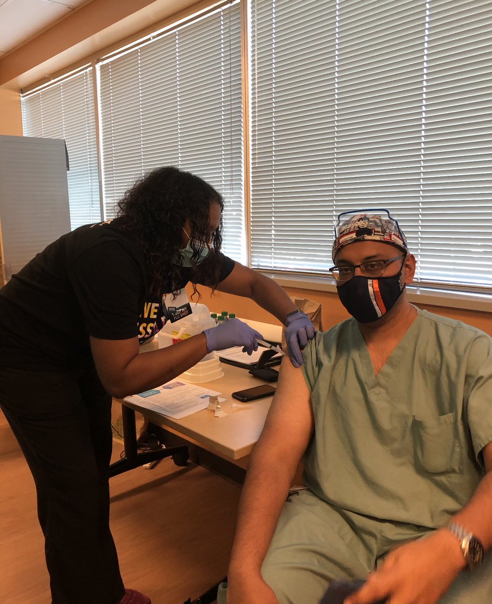 KPGeorgia's tweet photo. Today, @KPGeorgia health care workers were given their first dose of the COVID-19 vaccine at our Gwinnett and Southwood facilities. Rahul Nayak, MD Gastroenterology was the first to receive the vaccine at Gwinnett and Serena Neely, RN was the first to receive it at Southwood. https://t.co/mv2NXQi5uR