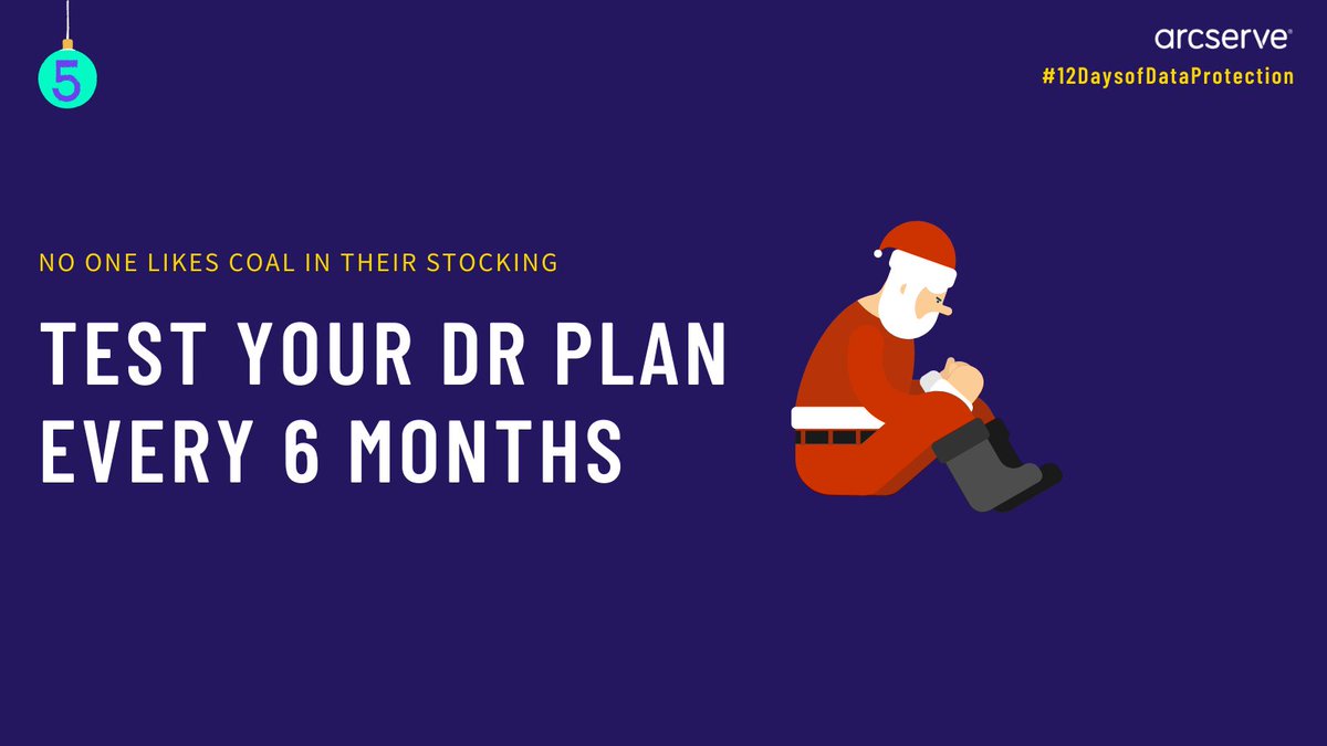Arcserve's tweet photo. Backing up your #data without testing the restoration process is worse than finding coal in your stocking.���That’s why it’s crucial to conduct a partial #disasterrecovery test every six months. Start avoiding #downtime here https://t.co/vK4NnSV0pD #12DaysofDataProtection https://t.co/9SzCIjGEsY