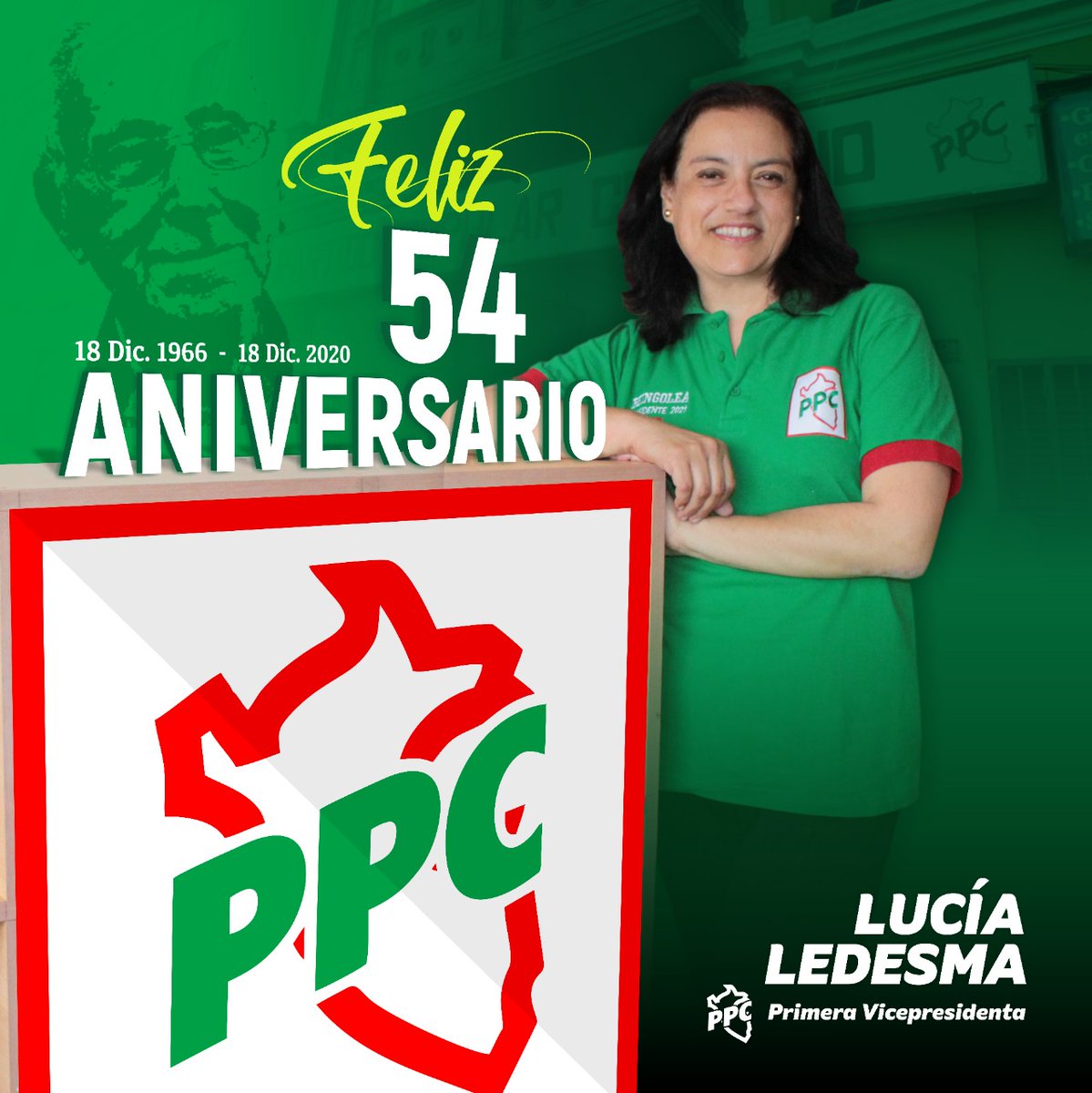 ArqLuciaLedesma's tweet photo. ¡Feliz 54° Aniversario PPC! 🎉💚

☑️ Con el compromiso de siempre por el Perú 🇵🇪
☑️ Por el bien común, la solidaridad y la justicia social e igualdad de oportunidades para todos

#LuciaLedesma #Vicepresidente #PPC #YoSoyPPC #ElPeruPrimero https://t.co/nJYVBx5MUg