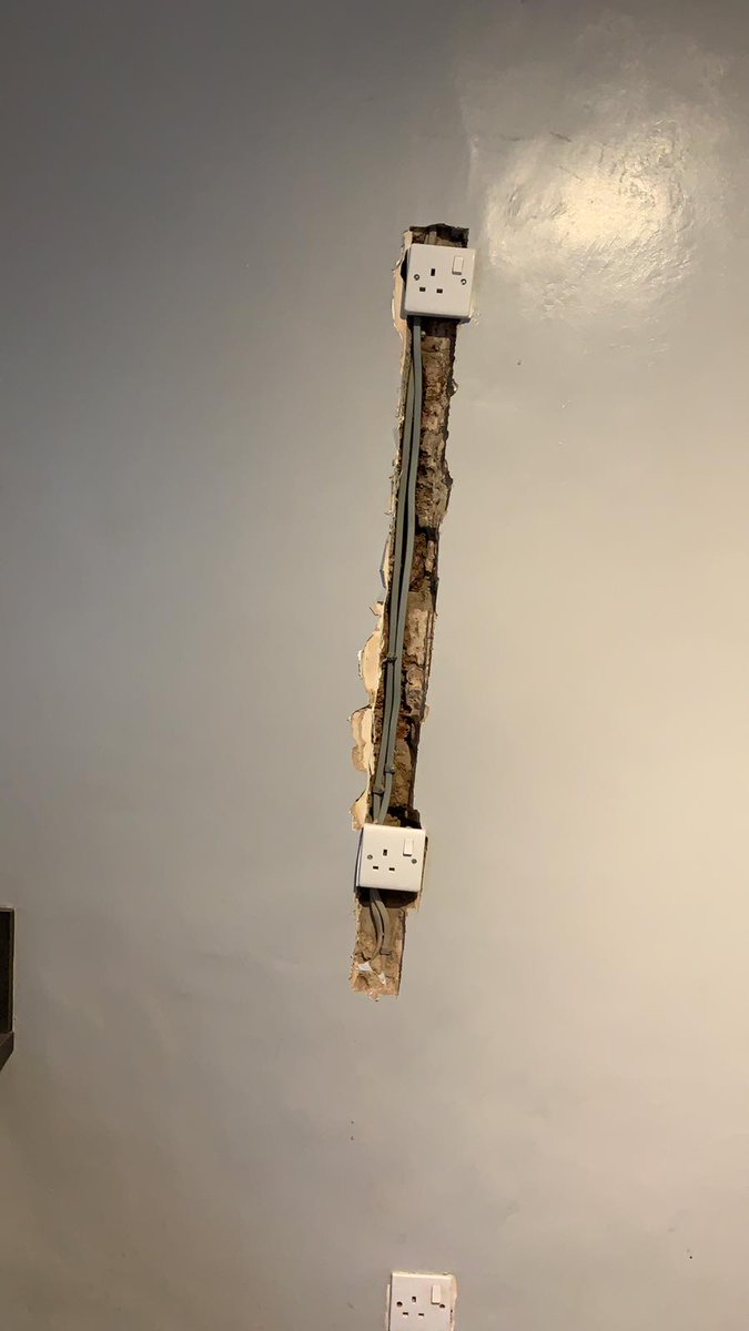 Mossopp101's tweet photo. @BritishGas @BritishGasHelp There is a new large cavity in my kitchen wall which I was aware was going to be required but the finish that has been left in my Kitchen is not acceptable. Two sockets is not an acceptable fix for a cable issue! #disappointed #homecare https://t.co/40A9F38KcF