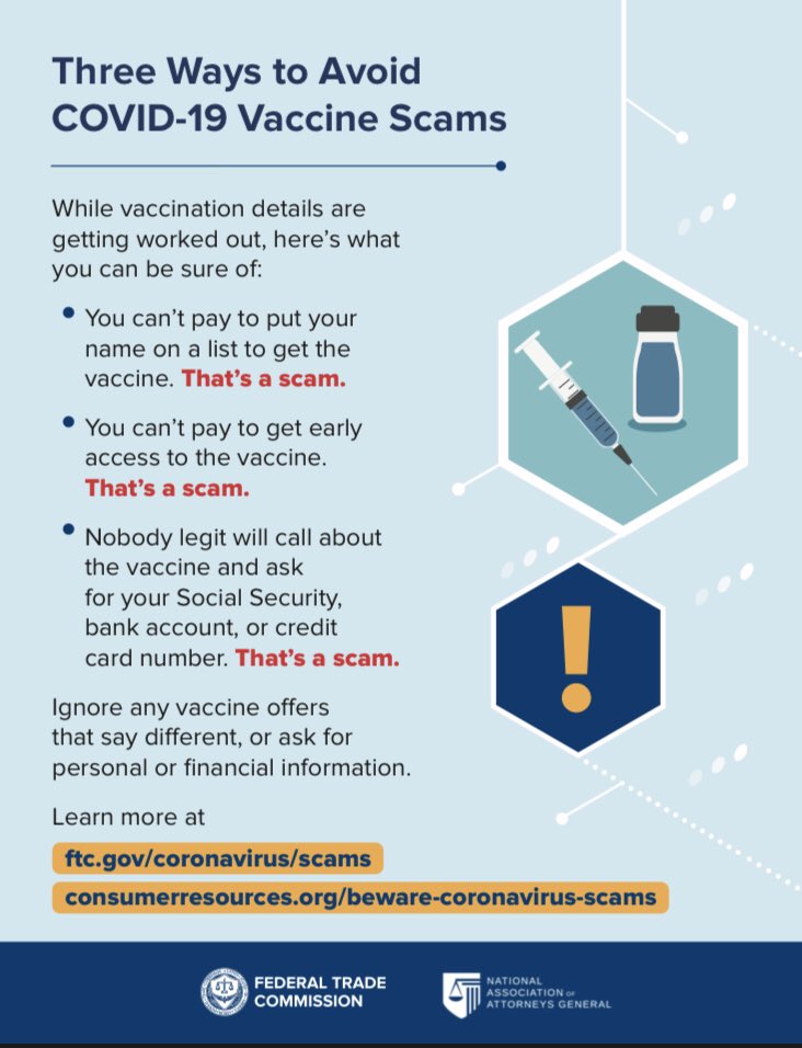 HNL_HOU's tweet photo. Beware of COVID-19 vaccine scams.
Let’s have a safe and healthy holiday season! https://t.co/p3ZRvI3PEG