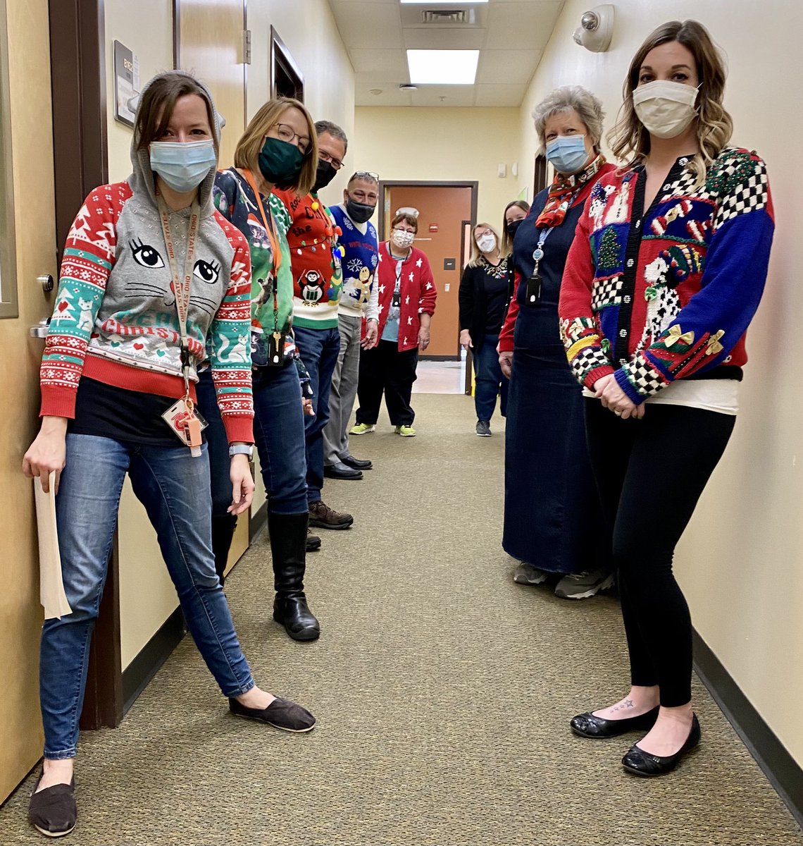 Sydnor_BMS's tweet photo. BMS Office staff is ALL-IN on holiday sweater day. https://t.co/VIY5yCzhI8