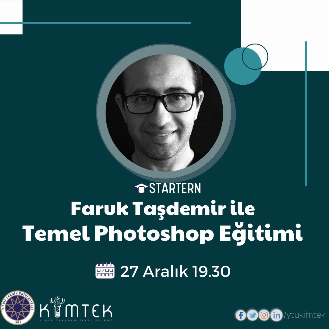 Startern öğrencilerin iş hayatındaki yetkinliklerini geliştirmek adına bambaşka bir eğitimle devam ediyor.🌟

Photoshop eğitimimiz 27 Aralık saat 19.30’da Zoom üzerinden olacaktır.✨

Bu dünyaya giriş yapmak için biodaki formu doldurmanız yeterlidir.

Kontenjanımız sınırlıdır.