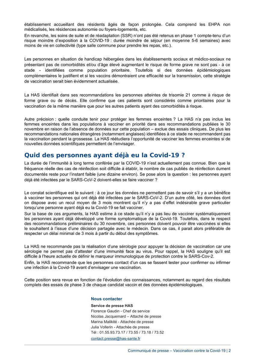 #Communiqué | #COVID19 Qui vacciner en priorité ? La HAS précise ses recommandations sur certaines populations et répond à la question de la #vaccination des personnes ayant déjà eu la Covid-19
👉has-sante.fr/jcms/p_3225633…

L'avis👉has-sante.fr/jcms/p_3225548…

Points clés ⤵