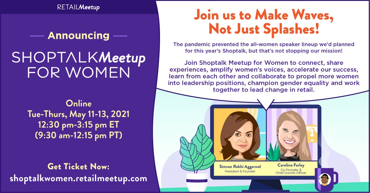 shoptalk's tweet photo. Now announcing...Shoptalk Meetup for Women! Join us at https://t.co/wKintE1FnF to make waves, not just splashes!
#shoptalk #shoptalkmeetup #retailmeetup #shoptalkmeetupforwomen #womeninretail #retail https://t.co/UEYgcORgAi