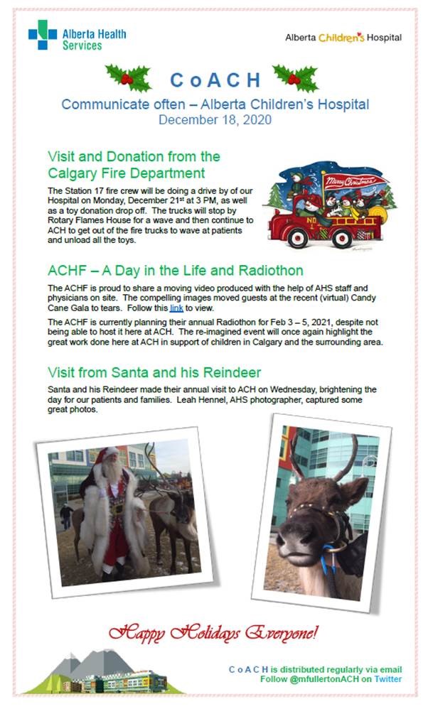 MFullertonYYC's tweet photo. Here's the holiday edition of CoACH #albertachildrenshopsital #albertahealthservices #SeasonsGreetings #happyholidays2020 #achf #albertachildrenshospitalfoundation #calgaryfiredepartment #Santa #radiothon https://t.co/8PlEw4FaT5