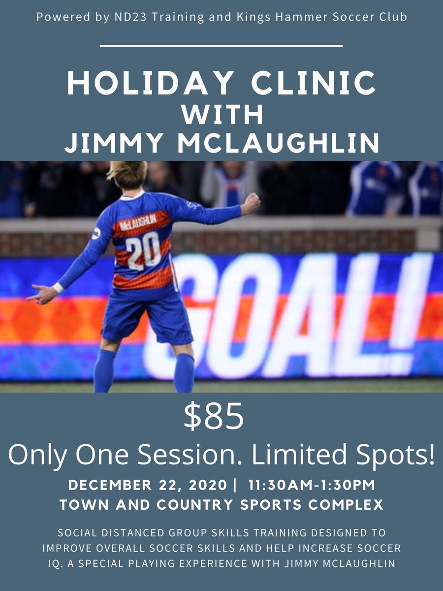 Only a few spots left in the <a href="/J_McLaughlinIII/">Jimmy McLaughlin</a> Holiday Clinic powered by ND23 Training &amp; Kings Hammer! Register today to secure your spot: bit.ly/3gRNH5L