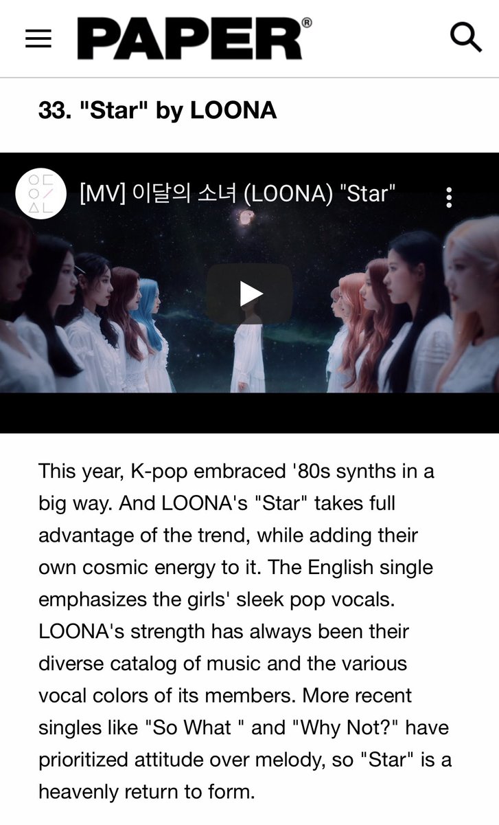 INTL_LOONA's tweet photo. Loona’s ‘Star’ was ranked #33 in @papermagazine "The 40 Best K-pop Songs of 2020"!

https://t.co/uLIt8ZDRvX

@loonatheworld #LOONA #이달의소녀 https://t.co/bmDKajRCPq