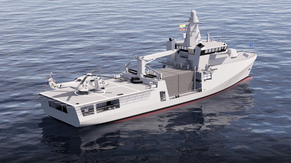 FlMichele69's tweet photo. 🆕 OPV for #EcuadorianNavy🇪🇨
#MPV70MKII
Project @fassmerprojects🇩🇪
Built @AstinaveEp🇪🇨
Roles: EEZ SAR AFS AKL AGS
Service 2022
Disp. ~2400t
Prop. 2D?
Speed ~13
Range ~1800M
Arm.
1-76/62
2-25
2🚤
Fight deck🚁11t
Capacity 32container20"
📡 #SEADAR🇮🇹
CMS C4I Orion🇪🇨
@armada_ecuador https://t.co/Wz5iYyqqnK