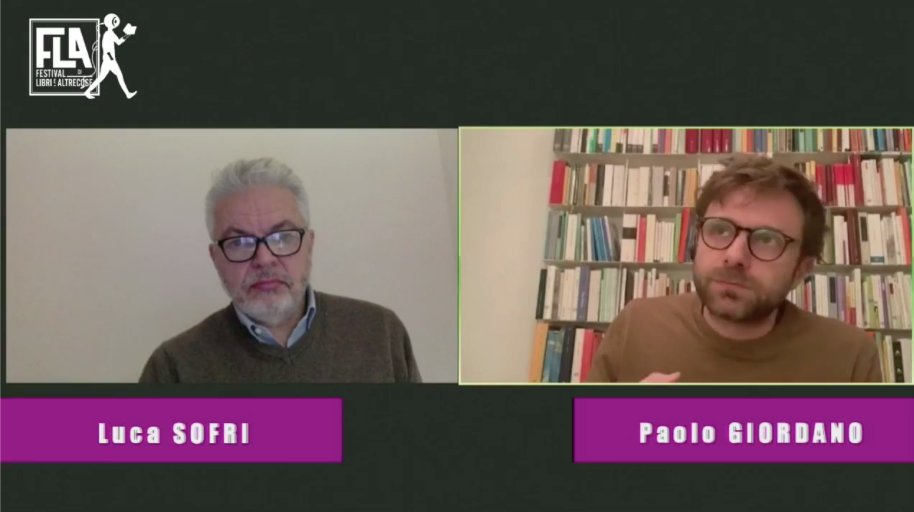 FLAFestival's tweet photo. L'ultimo appuntamento del pomeriggio è la chiacchierata tra @lucasofri e @paologiordano. #FLA2020 https://t.co/WEFud9a80Z