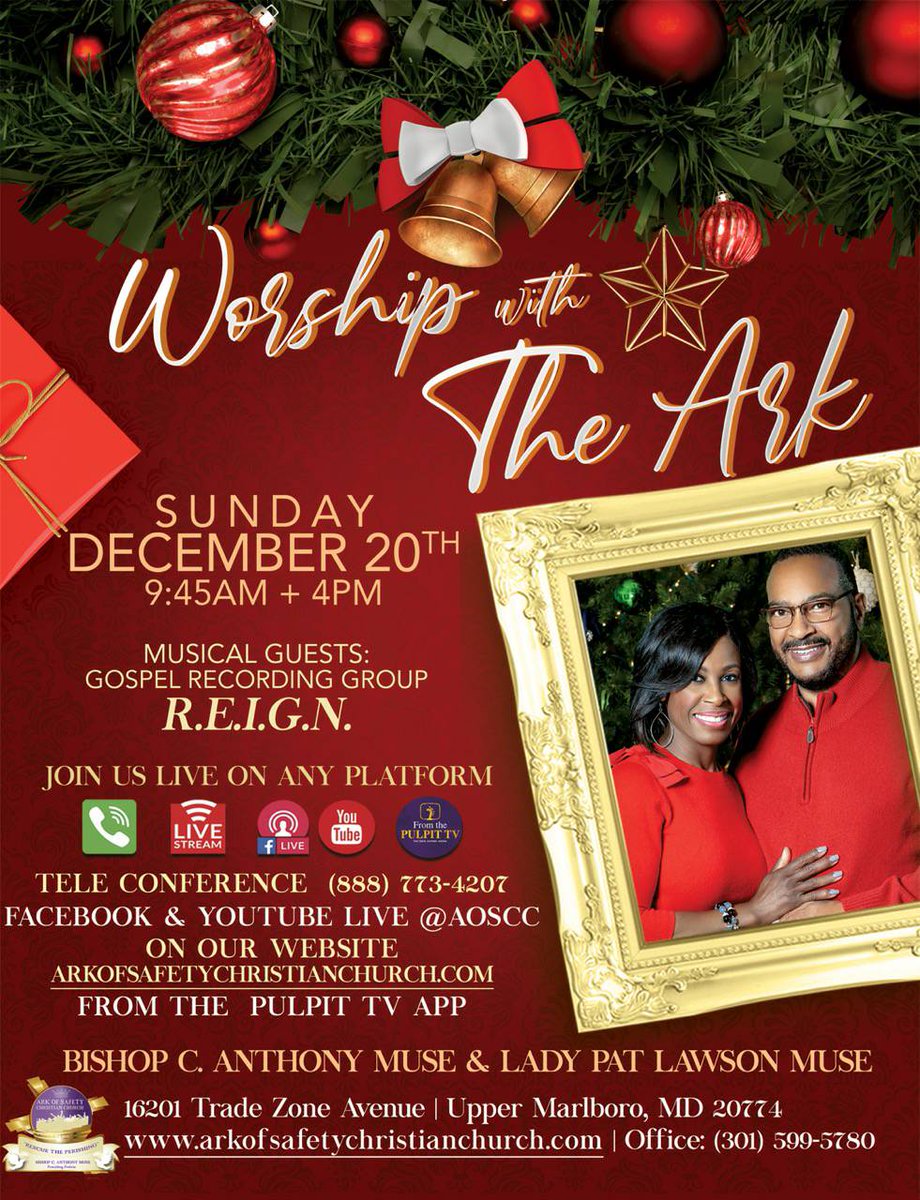 Bishop_Muse's tweet photo. This Christmas Joy I have, the world didn't give it and the devil can't take it away! Join us Sunday 12/20 as celebrate the birth of Christ! We'll have special guests R.E.I.G.N. &amp; Eryka Edmund to  lead us in praise. Bring in Christmas with The Ark! https://t.co/UrDS0RfO4W