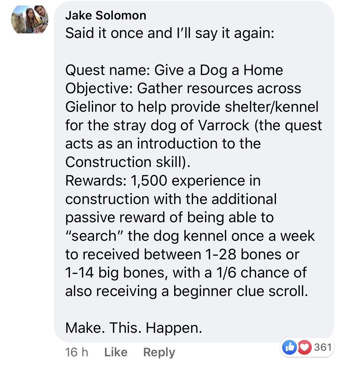 JakeRodSolomon's tweet photo. @JagexAsh Ash. The time is now. I know this has already been brought to your attention but I also wanted to tweet you myself, as the OP. Itโs been 14 long, hard years for this poor mutt. Letโs finally give him a home, once and for all! #GiveaDogaHome #savethestray #Thbbbbt https://t.co/ibUIeQTPSU