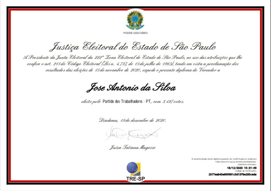 ZeDiadema's tweet photo. Fui diplomado vereador, obrigado pela confiança Diadema! https://t.co/glpOUPJaBk