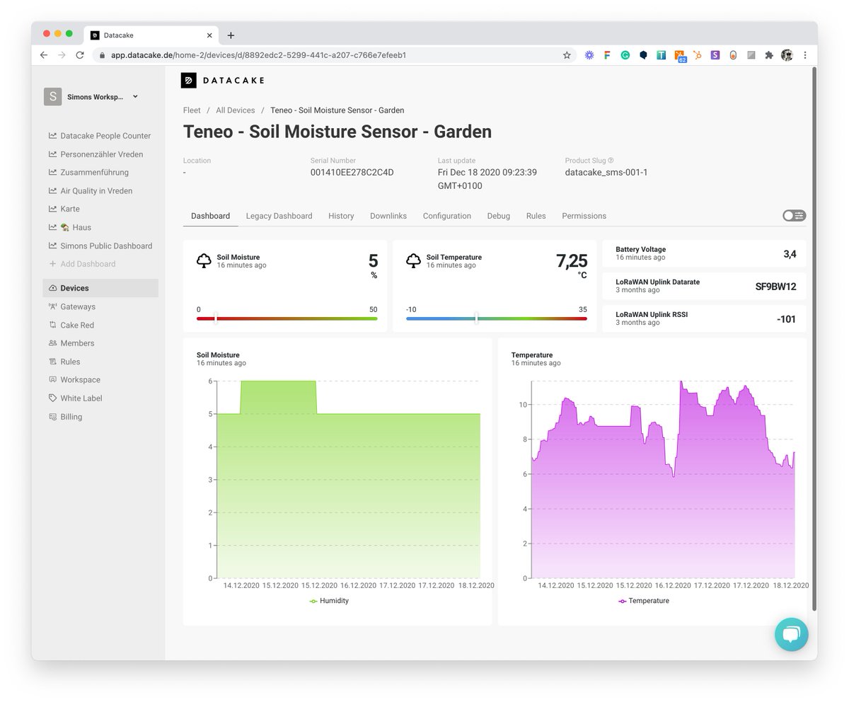datacake's tweet photo. #Datacake offers support for #lorawan #soilmoisture #sensors from various manufacturers. Use them to trigger #downlinks on your valves for smart irrigation or to get info on what causes soil dryness. @DraginoTech @TeneoIoT #LoRa #IoT - Start now free: https://t.co/4dekkCZH4c https://t.co/GmBie7kmuz