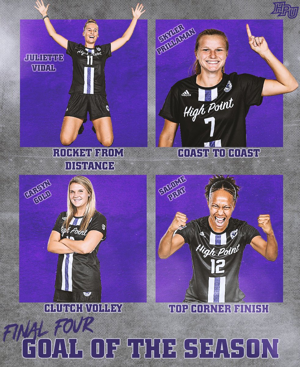 hpu_wsoc's tweet photo. And then there were four! The final four is set for our Goal of the Season. Voting will begin at 3:00 PM! 

@j_vdxl 
@skylerprillaman 
@carsyngoldd 
@PratSalome 

#GoHPU https://t.co/ULLbUjUcSu