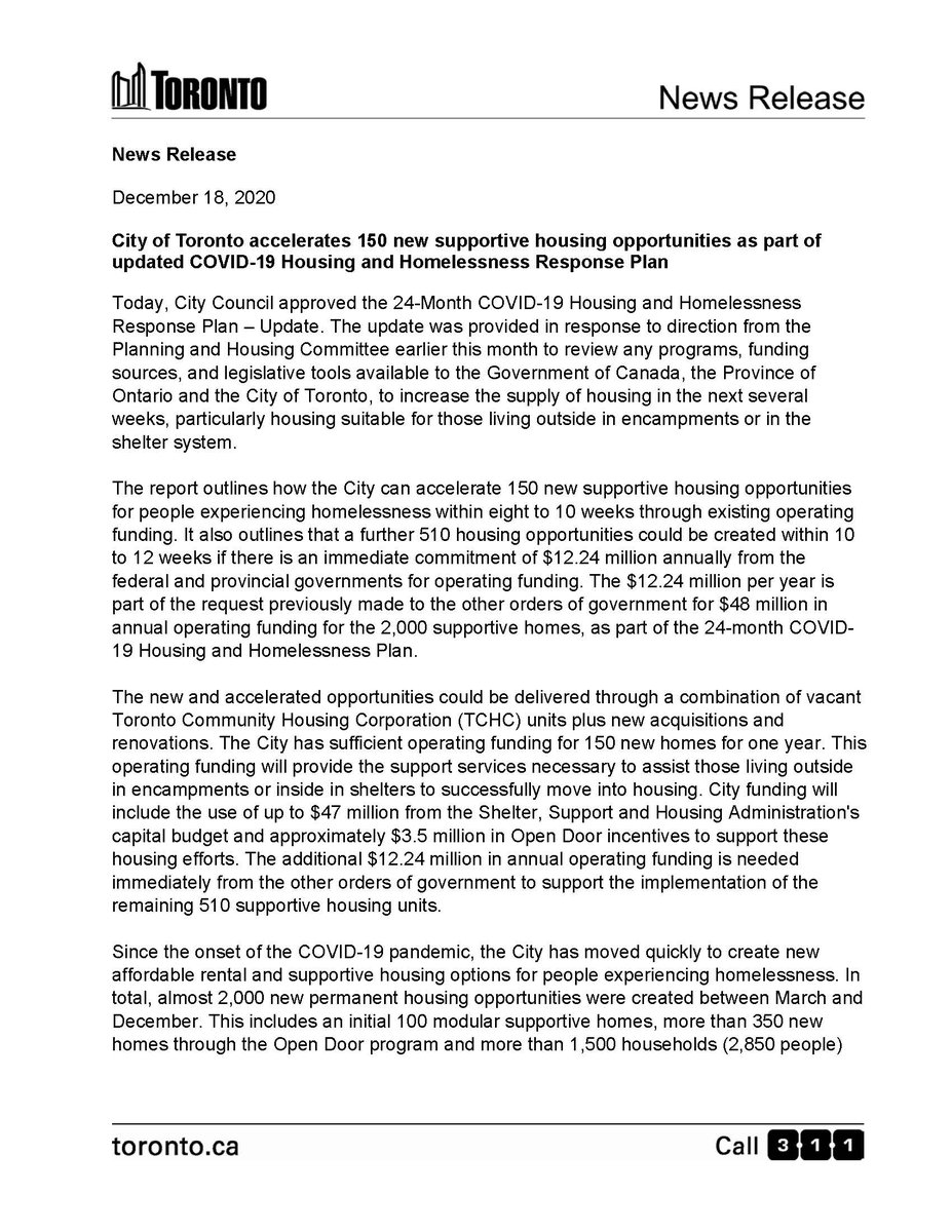  #CityofTO accelerates 150 new supportive housing opportunities as part of updated COVID-19 Housing and Homelessness Response Plan. News release:  http://toronto.ca/news/city-of-toronto-accelerates-150-new-supportive-housing-opportunities-as-part-of-updated-covid-19-housing-and-homelessness-response-plan/