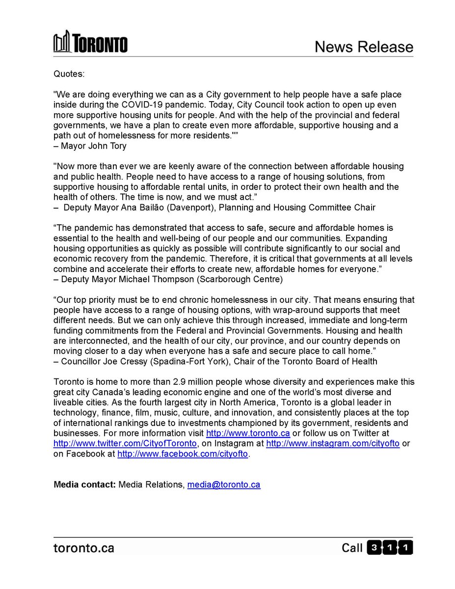  #CityofTO accelerates 150 new supportive housing opportunities as part of updated COVID-19 Housing and Homelessness Response Plan. News release:  http://toronto.ca/news/city-of-toronto-accelerates-150-new-supportive-housing-opportunities-as-part-of-updated-covid-19-housing-and-homelessness-response-plan/