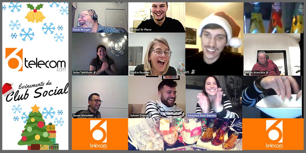 6Telecom's tweet image. Notre 5 à 7 virtuel fut un grand succès !🍾
Merci à tous pour votre participation ! Une super équipe ! 🌟
Joyeuses fêtes à tous !🎄