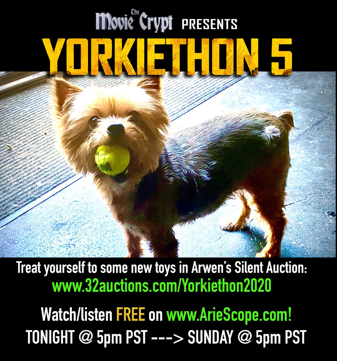 Arwen’s Silent Auction is OPEN for #Yorkiethon5! Treat yourself to some new toys and help us save as many dogs as possible this weekend! ALL MONEY GOES TO OUR FRIENDS AT SAVE A YORKIE RESCUE! More items still being added all weekend so check back: 32auctions.com/Yorkiethon2020