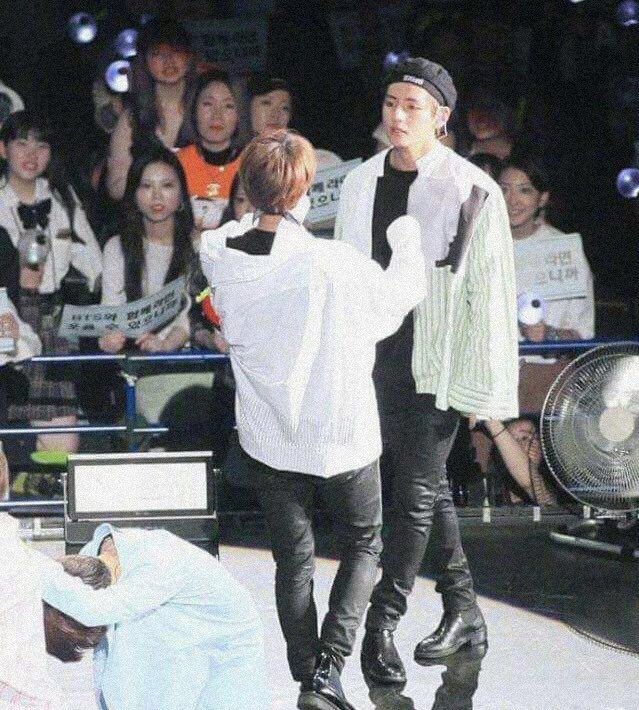 when tae made jin laugh and then he tapped his shoulder and tae pretended to fall in slow motion will never not be funny