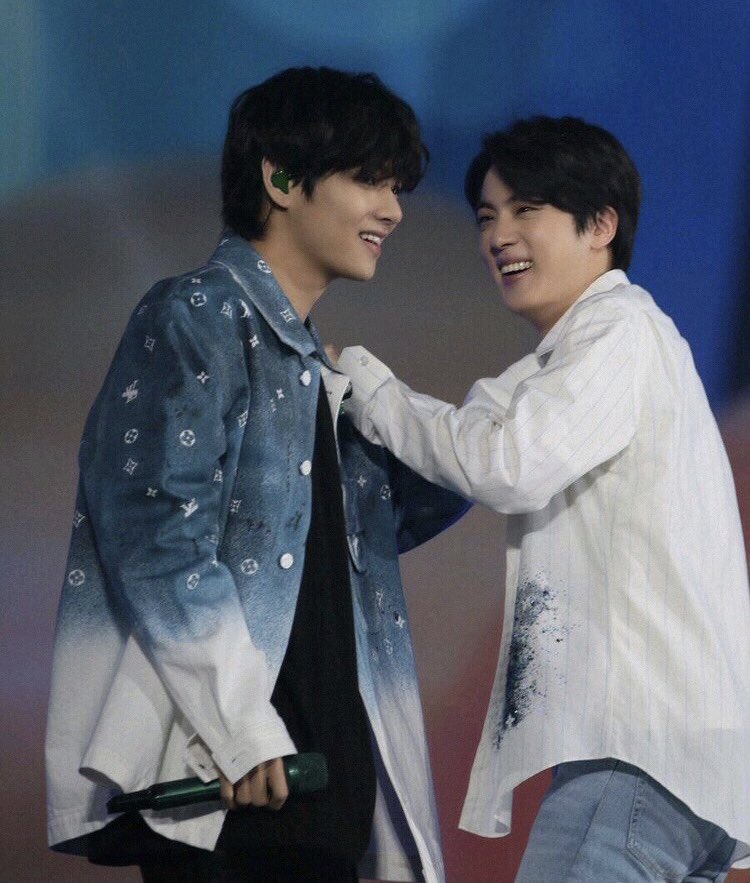 when tae made jin laugh and then he tapped his shoulder and tae pretended to fall in slow motion will never not be funny