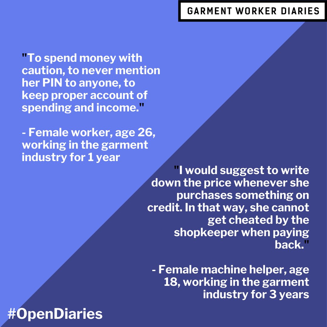 workerdialogue's tweet photo. Last week you asked garment workers what financial advice they would give to a young woman. This week #OpenDiaries presents their answers. If you have a question for the workers you can DM us or @sanemnet, leave a comment or email it to questions@workerdiaries.org
#workerdiaries https://t.co/wPFvcPbcGy