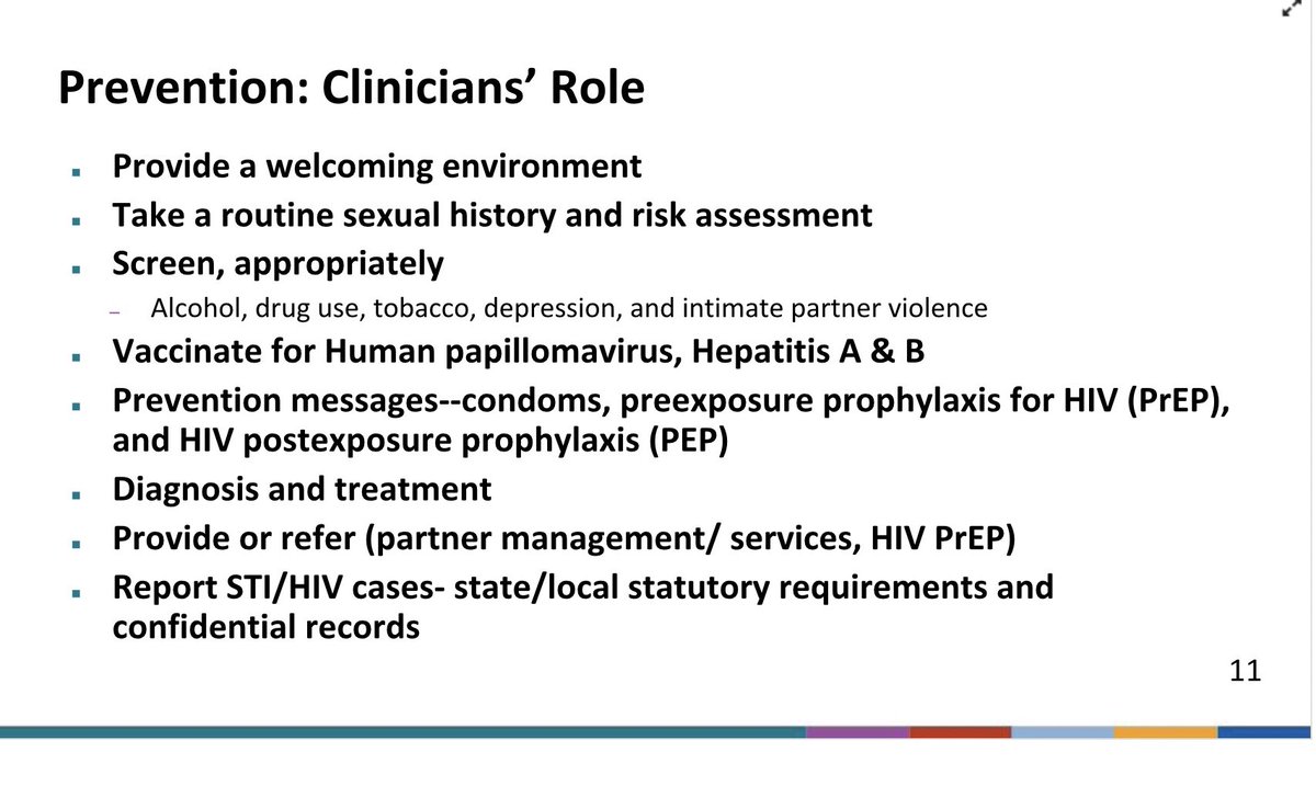 The roles of clinicians in STI prevention, the purpose of the guidelines as well as the major themes, and the importance of STI vs STD (infection refers to an organism infecting an individual whereas disease refers to a clinical process and as we know many STIs are asymptomatic)