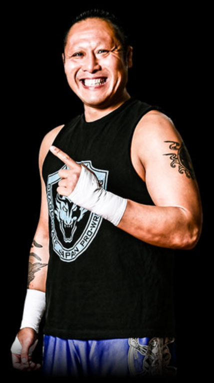Yasushi Kanda- carries a box- used to have a mohawk when he was younger- I WILL DEFEND HIM TO THE HATERS!!!!- guy almost died and went back to wrestle T_T- accidentally cute- he's v multitalented tbh- he's a wrestler, was a referee, trains too- people call him CANDY :)