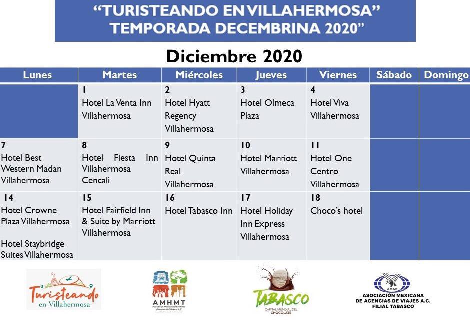 AMHMT's tweet photo. La Asociación Mexicana de Hoteles y Moteles de Tabasco, A,C. AGRADECE #HotelesTabasco su participación en “Turisteando en Villahermosa” #TemporadaDecembrina2020 del 1 al 18Dic20 ofreciendo a sus huéspedes información de las Rutas Turísticas #DestinoTabasco y su oferta hotelera https://t.co/gkAmQQxAMu