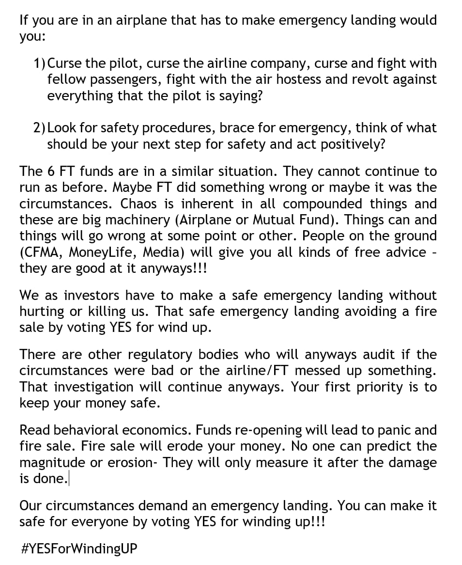 phssyk1's tweet photo. #FranklinTempleton investors - we have to make a safe emergency landing!!!
Please vote #YESForWindingUP 

@lakshmitejas1 
@alok_19
@KRISHNE95118770
@manoj15193430
@spuri58
@SumairaAbidi
@allindiantaxes
@livemint
@jaysh88 https://t.co/XzdFve5o0Z
