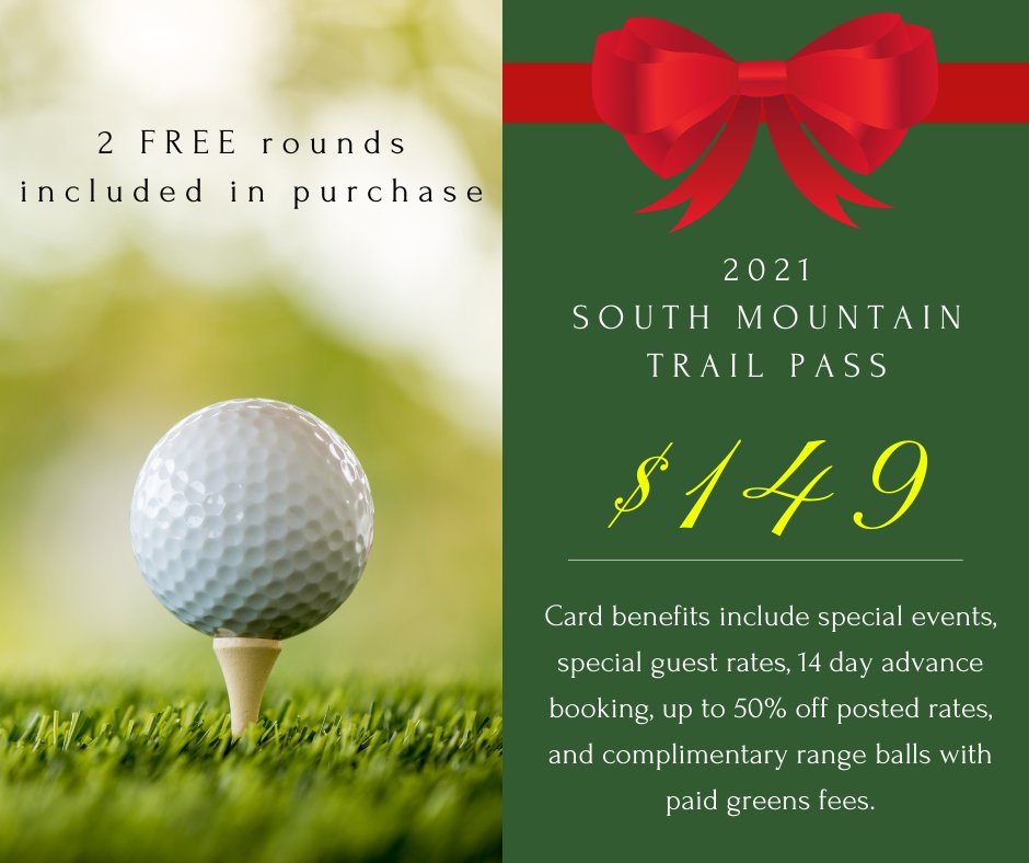 🎀 Give the gift of golf this year! 🎀

Our South Mountain Trail pass is the perfect gift for the golf lover in your life or even for YOURSELF! Right now our passes come with 2 FREE rounds, so don't wait. Purchase before this deal ends: bit.ly/32DDWCL