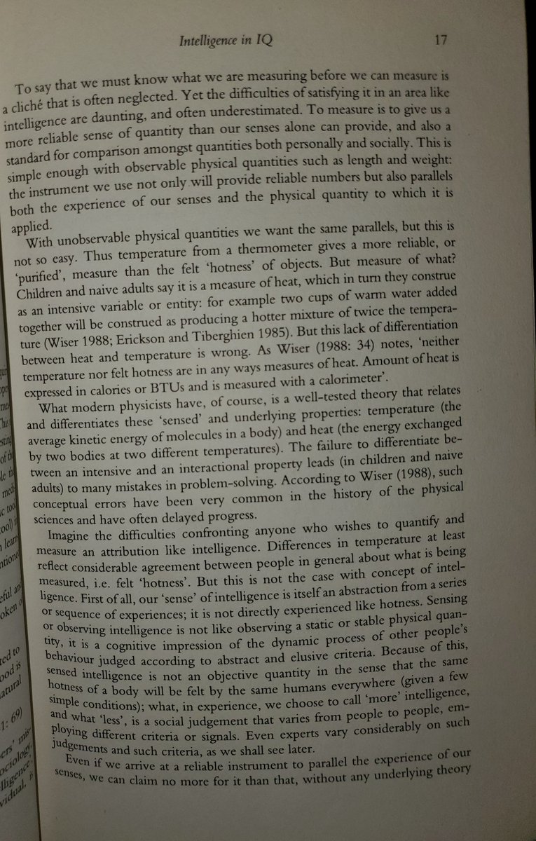 15/n Richardson (1990: 17-18) in Understanding Intelligence argues that "intelligence" is nothing like temperature, which has been validated independently of the measurement used to "measure" it: