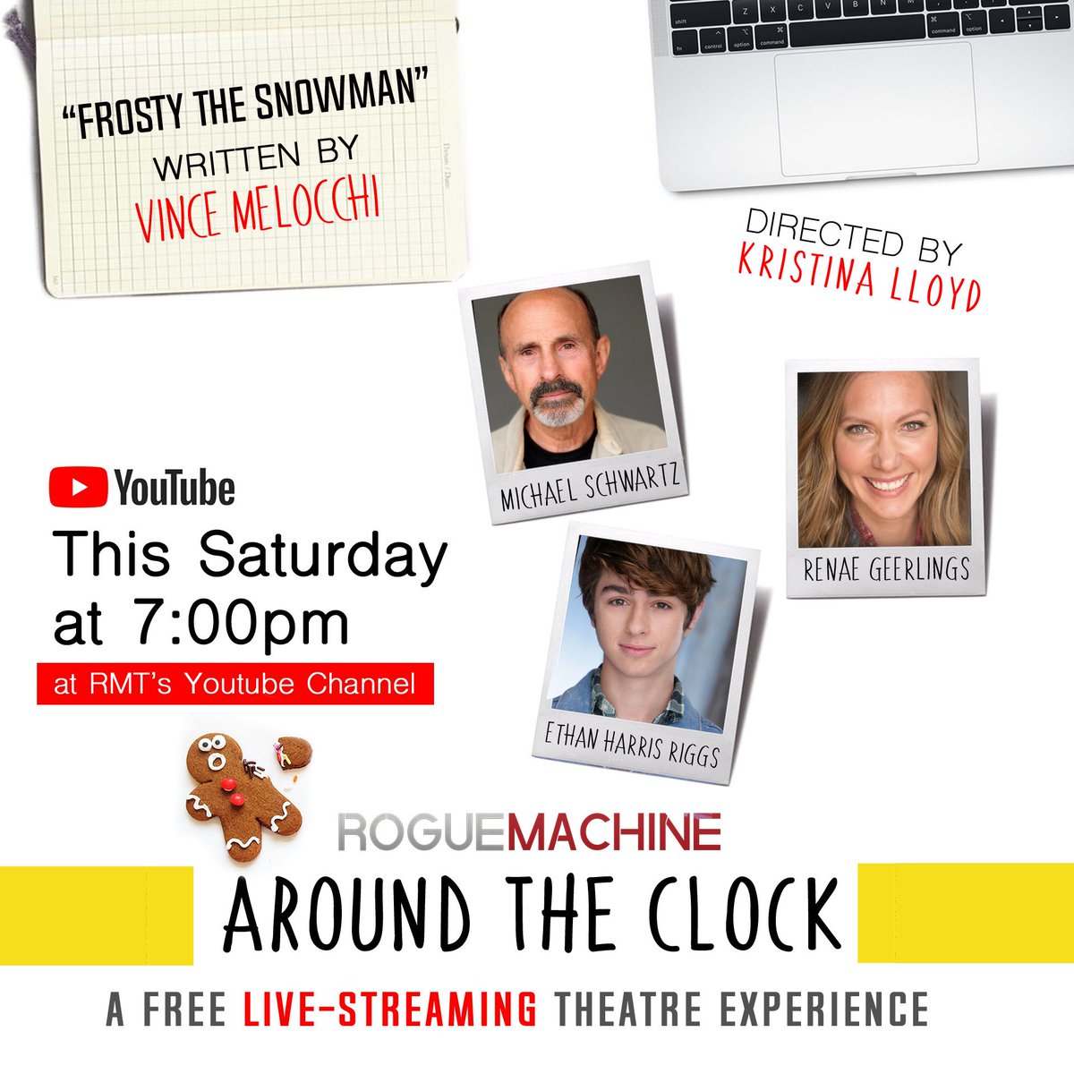 Honored to write for this great team. Tune in tomorrow ⁦@RogueMachineLA⁩ YouTube channel. 7 PM PST #virtualtheatre #10minuteplay #lathtr #roguemachinetheatre #HolidayPlays #playwright