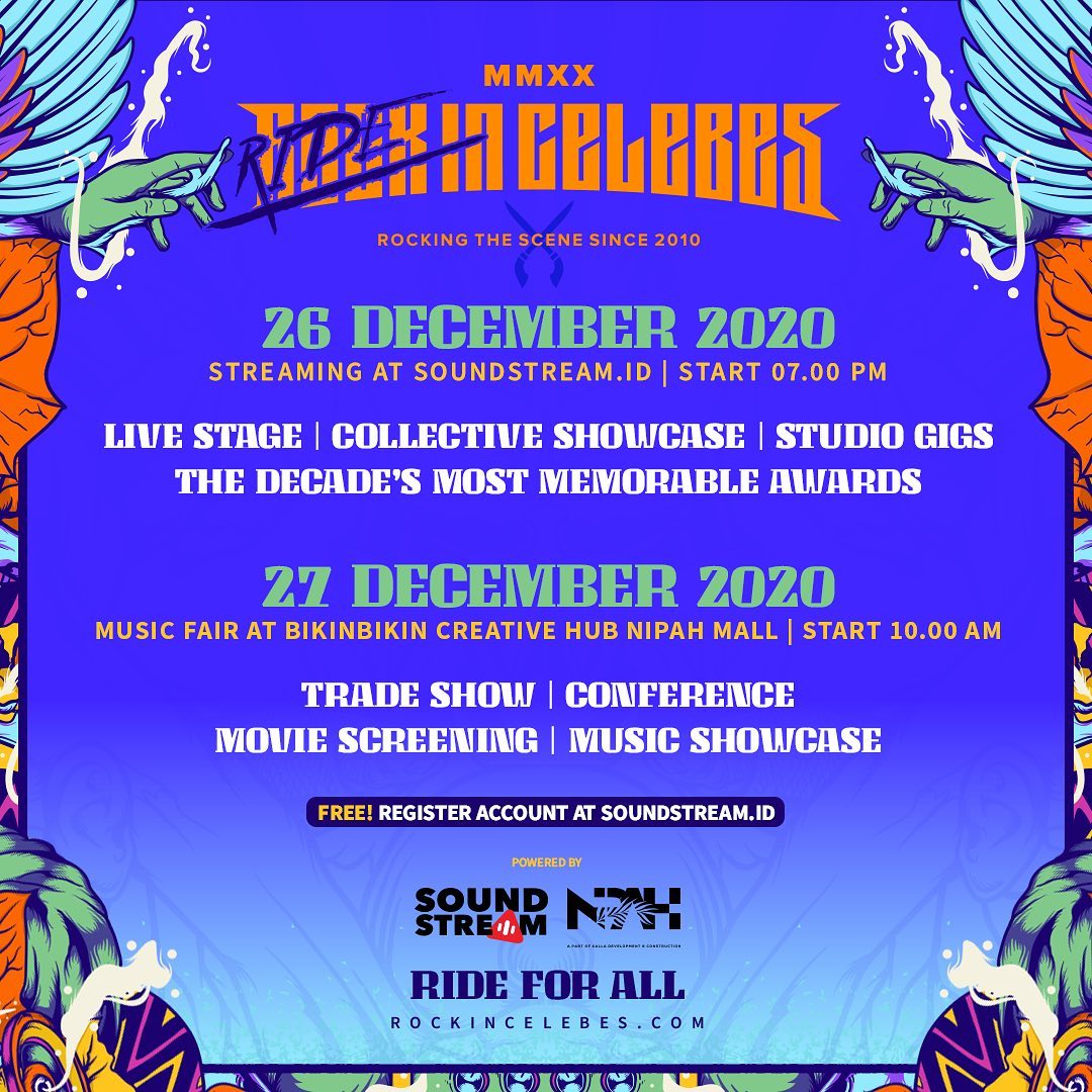 Persembahan bersama Soundstream dan Mal Nipah, <a href="/RockInCelebes/">ROCK IN CELEBES</a> hadir dengan #rideincelebes menampilkan beragam program selama dua hari 26-27 Desember 2020 di dua platform: ‘online’ streaming di soundstream.id 
cc : <a href="/ardy_siji/">ARDY</a>