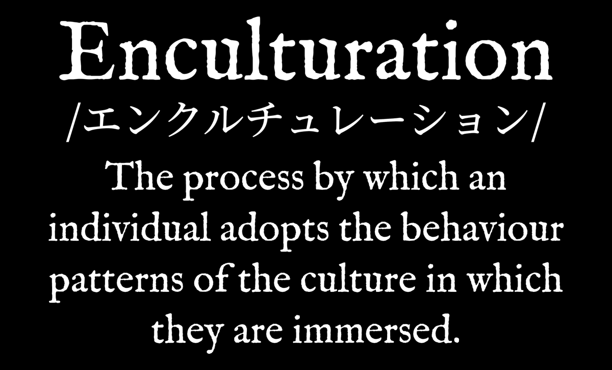 DictionaryWear's tweet photo. Enculturation [エンクルチュレーション] - The process by which an individual adopts the behaviour patterns of the culture in which they are immersed. https://t.co/RdKf1VJuTX

#Enculturation [See: Enculturation] #WearYourDictionary 

https://t.co/6Vpk7IsFrr https://t.co/ivNJeyJ1Me