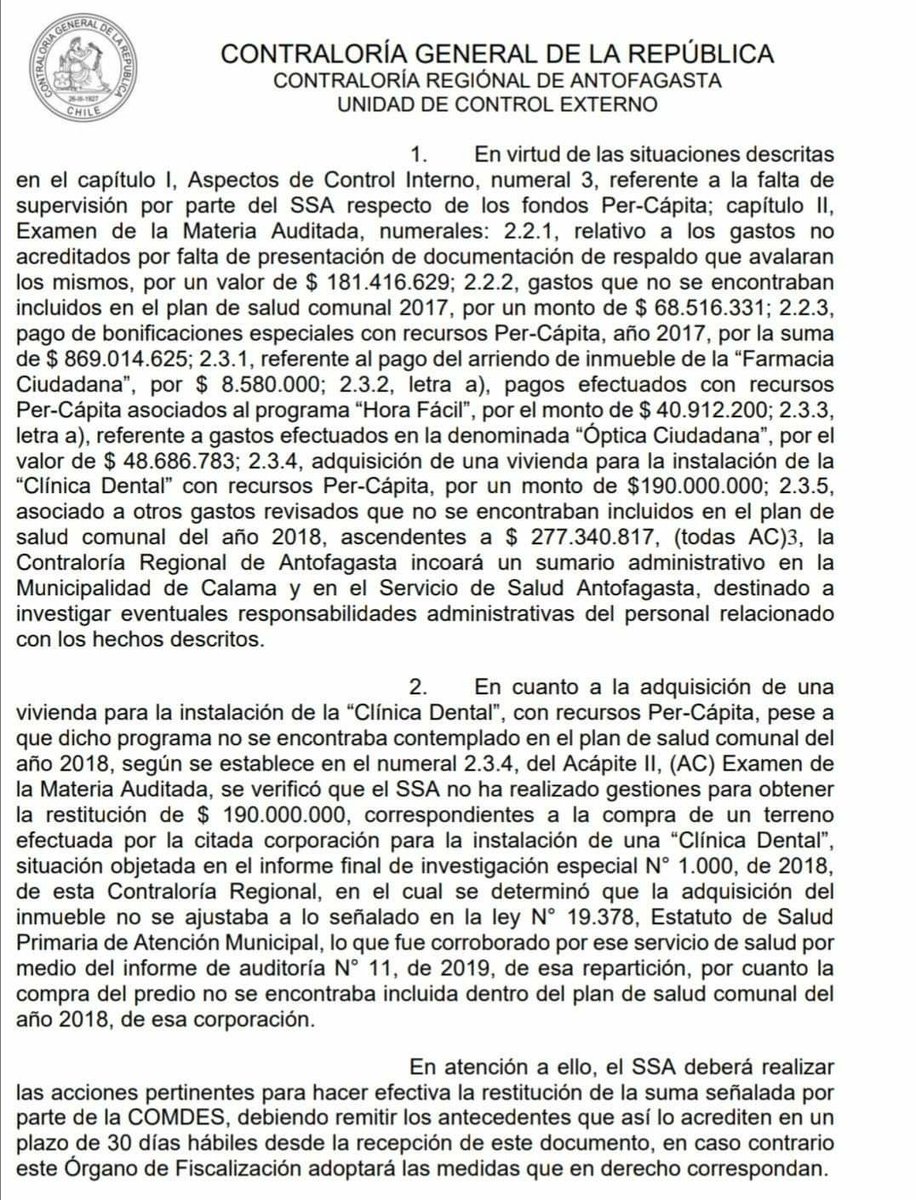 Loaregion's tweet photo. Bueno lo que todos sabiamos, pero @Contraloriacl  ya habia dado el informe y hoy ya es publico. Pa los que le aplauden tecitos, parafernalia y mas #devuelvelaplata #casafamiliar #Comdescalama #NOMASagusto https://t.co/CqjWnfPpDK
