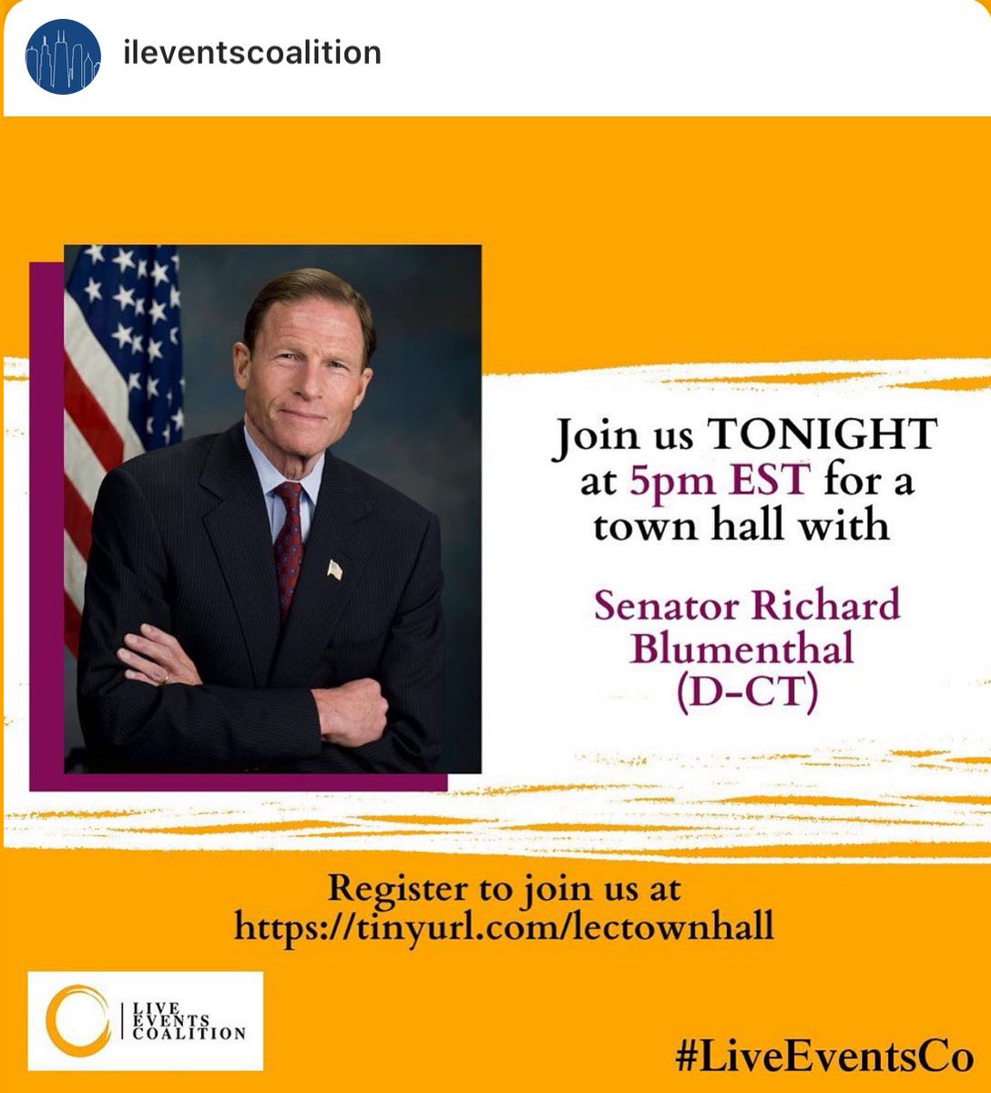 TODAY at 5pm EST, we’ll be hosting a town hall with Sen Blumenthal. Register at the link in our bio- he’ll be talking about the stimulus plan and come prepared with your pressing questions. Live Events Coalition <a href="/LiveEventsCo/">Live Events Coalition</a> 
Link to zoom: (zoom.us/webinar/regist…)