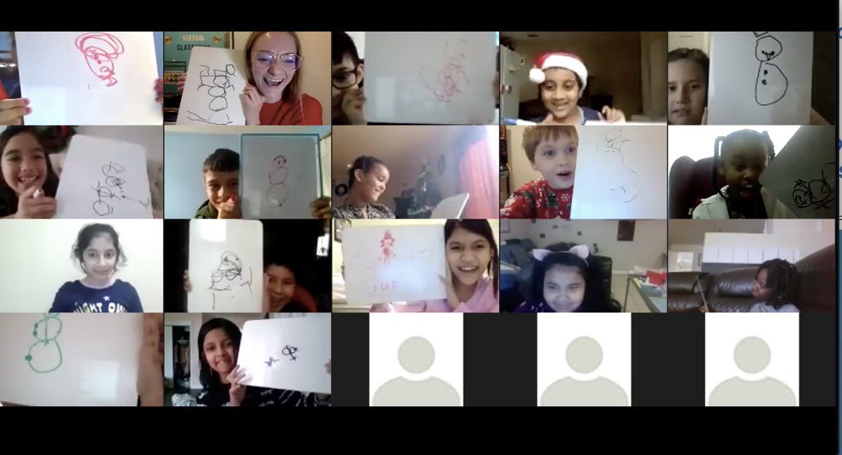 MissStrnisha's tweet photo. We ended the year together on a great note! After our math and reading lessons, we had one Smart Cookie use her Dojo point coupon to read us a story, we shared our best memories of the year, and drew silly snowmen on top of our heads!🤪⛄️💗 #MontyPride  @montclair_elem https://t.co/o4QfeKnQrT