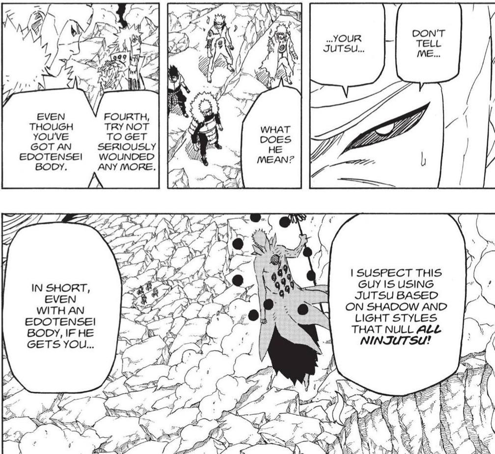 Obito Rikudo utilise l'in'yoton, un Jutsu qui nullifie tout Ninjutsu au point où même un Edo Tensei peut en mourir.