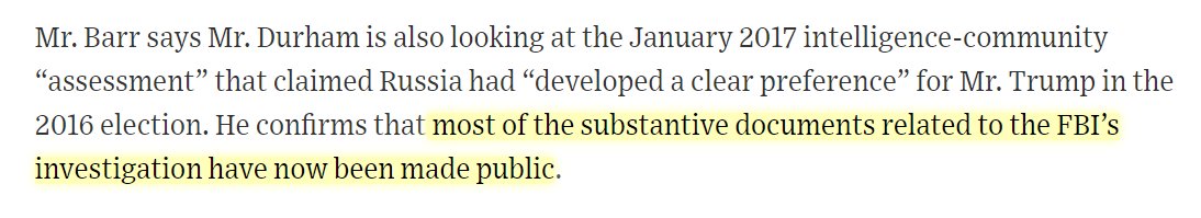 AG Barr says most of the documents relating to Crossfire Hurricane have already been made public.