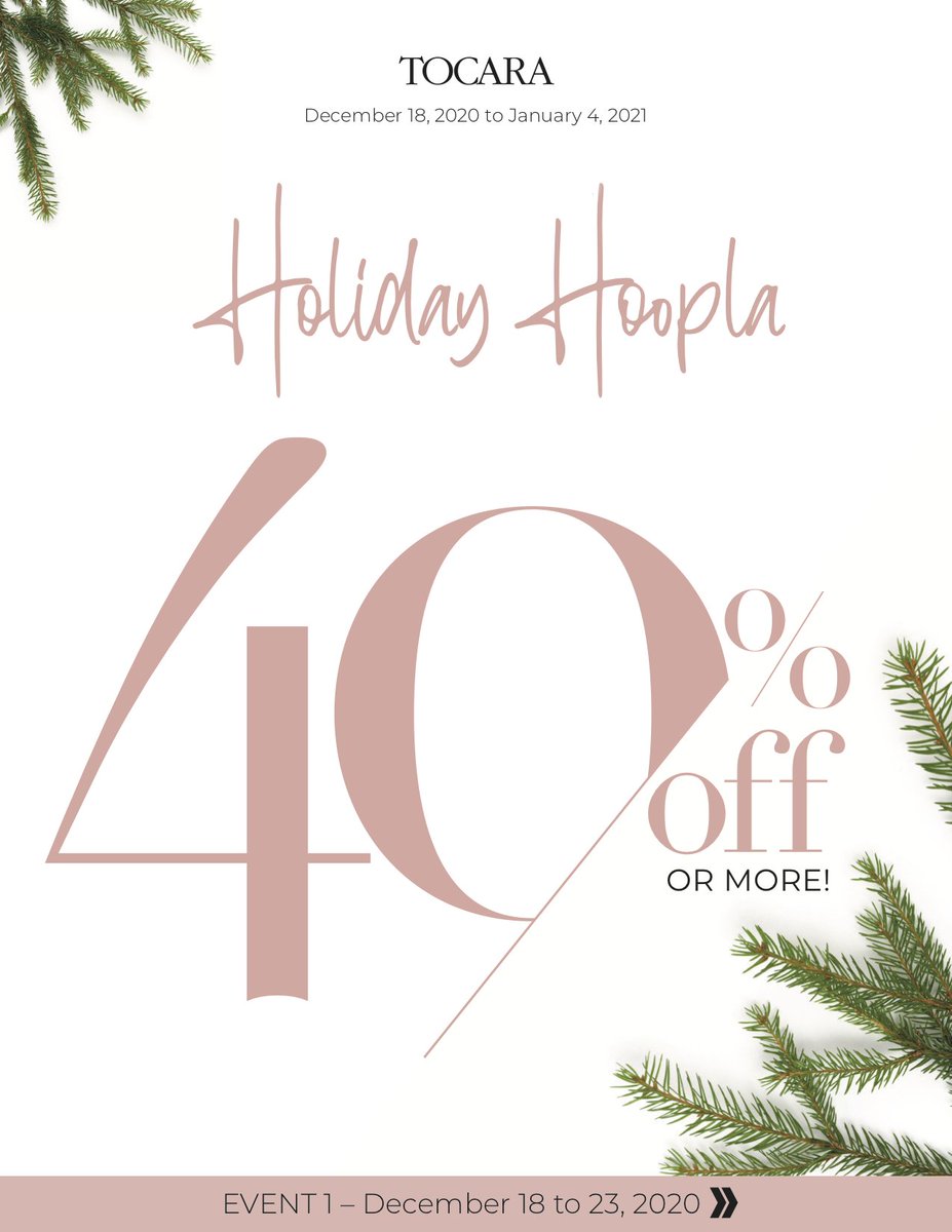 TocaraSocial's tweet photo. Hoop, hoop, hooray! 💫  What better way to start the weekend than with our Holiday Hoopla sale!  

🛍 Our 4-part event begins today! Start shopping your favorites at 40% off or more until 12/23! Holiday Hoopla Part 2 will be announced on 12/23. 

Shop now: https://t.co/KUMcbKld2o https://t.co/LertcxndaN