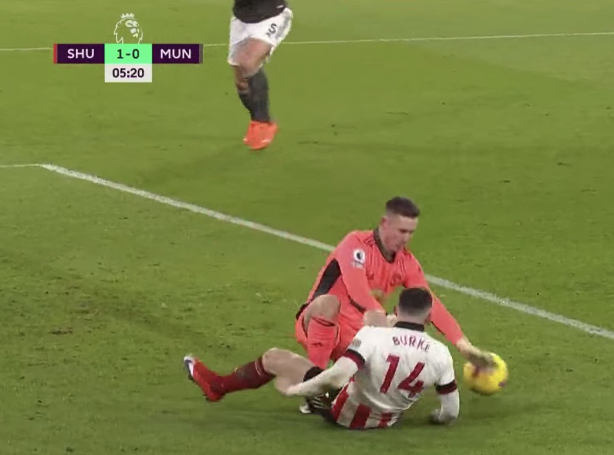 1. Error.A. Maguire here passes back to Dean. Why? Because as a *right footed* LCB he, naturally, closes off the angle of better options.B. Dean has passing options — but dwells on the ball: unaware of the press. Inexperience passing short. C. Rushes, doesn’t collect. Poor.