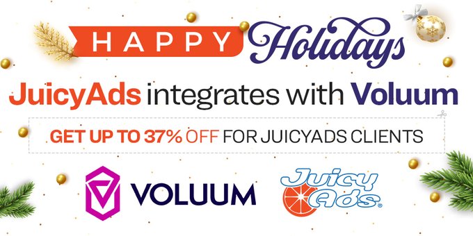 Happy Holidays!  We've integrated with leading ad tracker @Voluumcom! In celebration, Voluum is offering<a href="/tag/happyholidays"class="tags"><span>#happyholidays</span></a><a href="/tag/keepitjuicy"class="tags"><span>#keepitjuicy</span></a><a href="/tag/winterpromo"class="tags"><span>#winterpromo</span></a>
